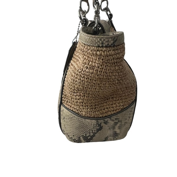 COACH Hampton straw & snakeskin leather tote zebra print w/wristlet Purse - Picture 5 of 9